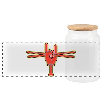Cartoon Hand With Drumsticks - Panoramic Cookie Jar with Wooden Lid - white - Front