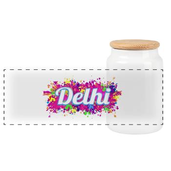 Delhi in India Colorful Colors Design Souvenir - Panoramic Cookie Jar with Wooden Lid - white - Front