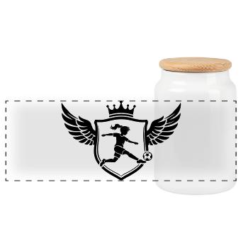 Footballer Coat of Arms Soccer Girls - Panoramic Cookie Jar with Wooden Lid - white - Front