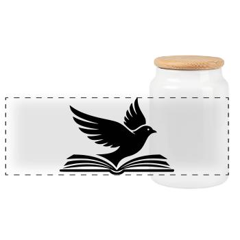  Buch Vogel Silhouette Schwarz - Panorama Keksdose mit Holzdeckel - Weiß - Vorne