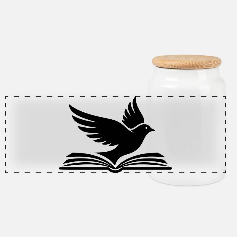  Buch Vogel Silhouette Schwarz - Panorama Keksdose mit Holzdeckel - Weiß