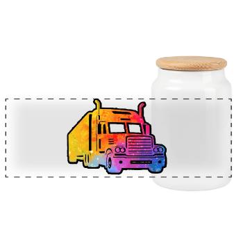 Colorful truck - Panoramic Cookie Jar with Wooden Lid - white - Front