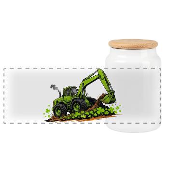 St. Patricks Day Bagger-Konstruktion - Panorama Keksdose mit Holzdeckel - Weiß - Vorne
