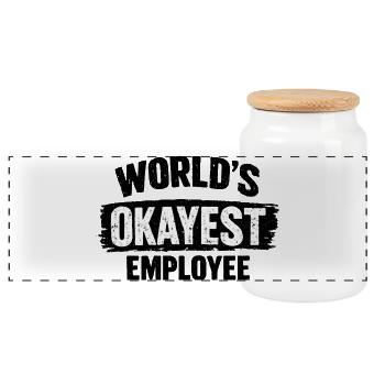 World's okayest employee colleagues - Panoramic Cookie Jar with Wooden Lid - white - Front