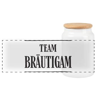 Team Bräutigam Junggesellenabschied Party Feiern - Panorama Keksdose mit Holzdeckel - Weiß - Vorne