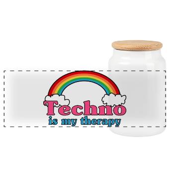 Techno Regenbogen - Panorama Keksdose mit Holzdeckel - Weiß - Vorne