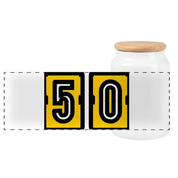 50. 50 YEARS. 50th ANNIVERSARY. 50 YEARS ANNIVERSARY. - Panoramic Cookie Jar with Wooden Lid - white - Front