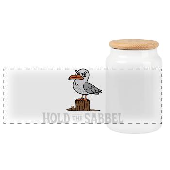  Hold The Sabbel Möwe Norddeutsch Plattdeutsch - Panorama Keksdose mit Holzdeckel - Weiß - Vorne