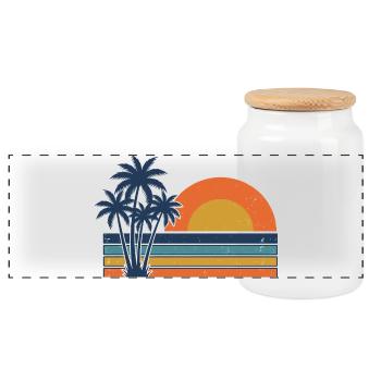 Plage d’été rétro avec des palmiers au coucher de soleil - Boîte à biscuits avec couvercle en bois - blanc - Devant