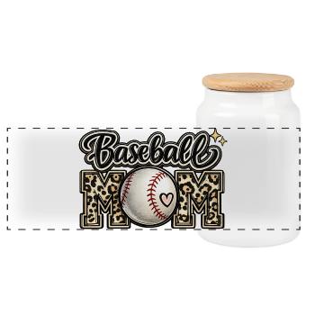 Baseball-Mama-Leopard-Hemd-Geschenk zum Muttertag - Panorama Keksdose mit Holzdeckel - Weiß - Vorne