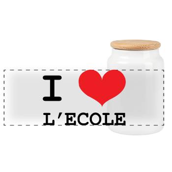 J'aime l'École : Design Scolaire Coeur Rouge Love - Boîte à biscuits avec couvercle en bois - blanc - Devant