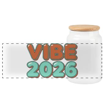 Retro Vibe 2026 Typographie Lettrage - Boîte à biscuits avec couvercle en bois - blanc - Devant