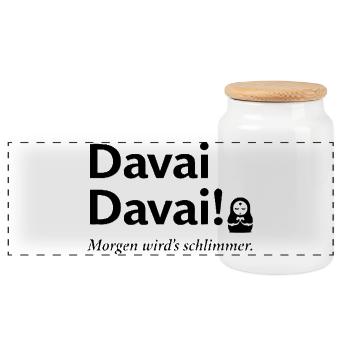 Davai Davai Morgen wirds schlimmer Spruch - Panorama Keksdose mit Holzdeckel - Weiß - Vorne