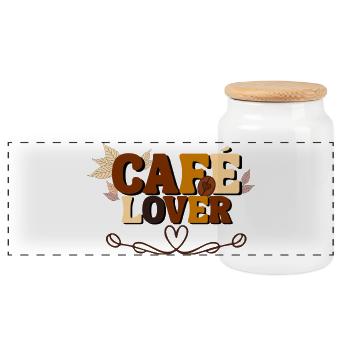 Café Lover - Panoramic Cookie Jar with Wooden Lid - white - Front
