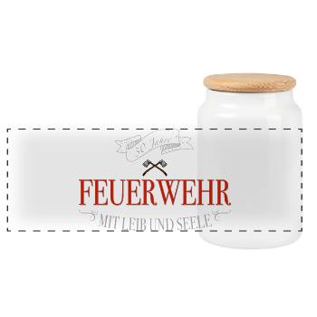 Feuerwehr Leib und Seele 30 Jahre - Panorama Keksdose mit Holzdeckel - Weiß - Vorne
