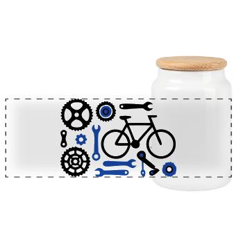 Cool Bicycle Tool Parts Set - Panoramic Cookie Jar with Wooden Lid - white - Front