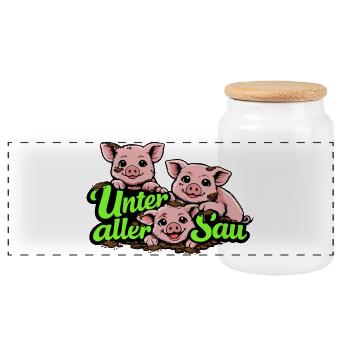 Unter aller Sau lustiges Schwein Motiv - Panorama Keksdose mit Holzdeckel - Weiß - Vorne