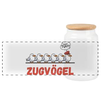  Zugvögel Tuut Tuut Lustige Möwen Für Bahnfan - Panorama Keksdose mit Holzdeckel - Weiß - Vorne