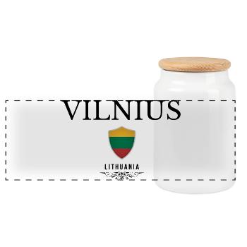 Souvenir Vilnius, elegant design Vilnius - Panoramic Cookie Jar with Wooden Lid - white - Front