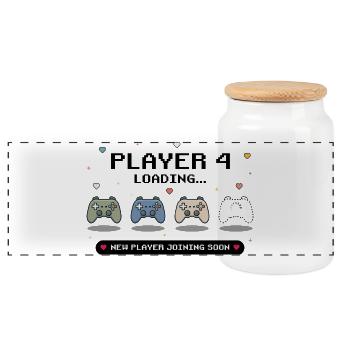 Player 4 Loading - Baby Announcement - Panorama Keksdose mit Holzdeckel - Weiß - Vorne