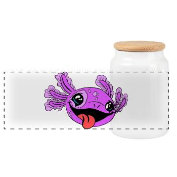 Naughty Axolotl with Tongue - Panoramic Cookie Jar with Wooden Lid - white - Front