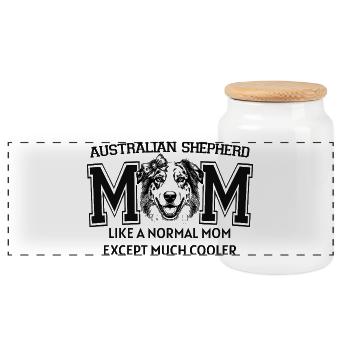 Australian Shepherd Mom Dog Lover Aussie Art - Panoramic Cookie Jar with Wooden Lid - white - Front
