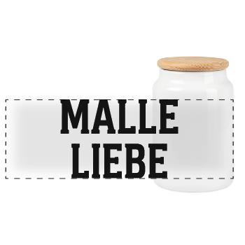 MALLE LIEBE Typo Design - Panorama Keksdose mit Holzdeckel - Weiß - Vorne