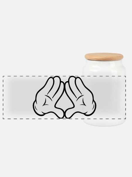 Comic Style Hands Diamond Pyramid Triangle Diamond - Panoramic Cookie Jar with Wooden Lid - white