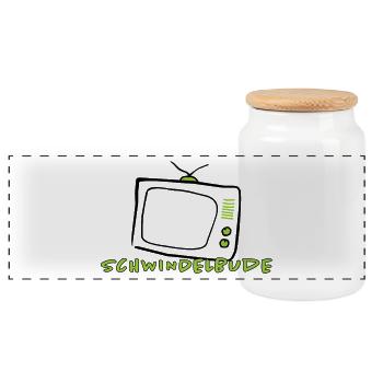 Schwindelbude Retro Fernseher Satire Design - Panorama Keksdose mit Holzdeckel - Weiß - Vorne