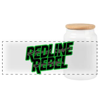 Redline Rebel Lettering Car Tuning Design - Panoramic Cookie Jar with Wooden Lid - white - Front