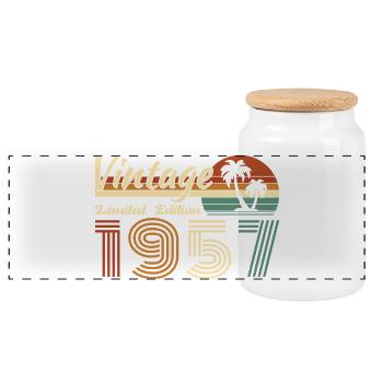 70 Jahre 1957 Vintage-Retro-Geburtstagsgeschenk - Panorama Keksdose mit Holzdeckel - Weiß - Vorne