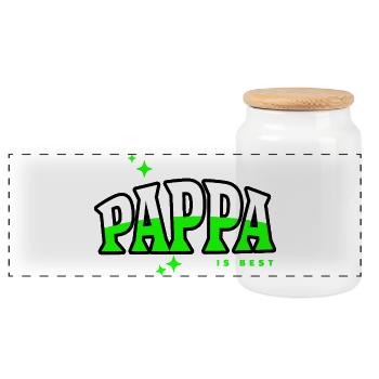 Papa Is Best Neon - Panoramic Cookie Jar with Wooden Lid - white - Front