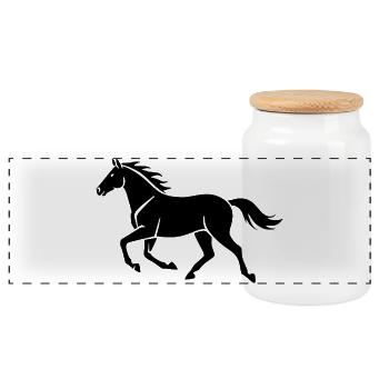 Black Horse Silhouette Gift Rider - Panoramic Cookie Jar with Wooden Lid - white - Front