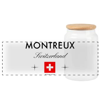 Montreux, Suisse, coordonnées Souvenir de voyage - Boîte à biscuits avec couvercle en bois - blanc - Devant