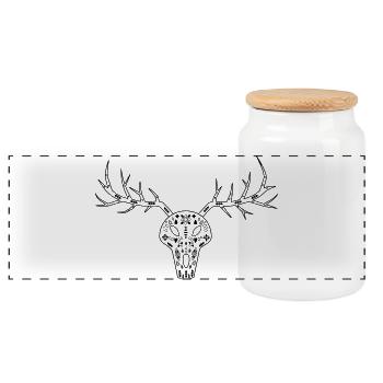 Deer skull - black patterns - Panoramic Cookie Jar with Wooden Lid - white - Front