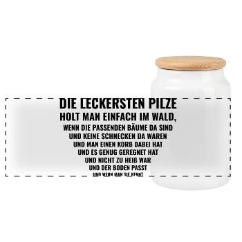 Pilze sammeln – Ganz einfach, theoretisch - Panorama Keksdose mit Holzdeckel - Weiß - Vorne
