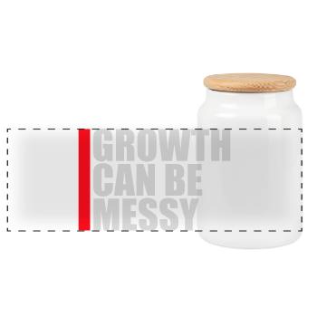 Growth Can Be Messy Persönlich Wachstum Zitat Logo - Panorama Keksdose mit Holzdeckel - Weiß - Vorne