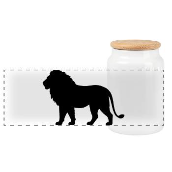 Lion - Panoramic Cookie Jar with Wooden Lid - white - Front