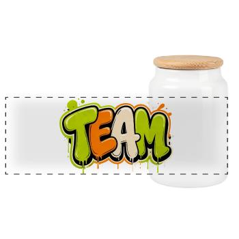 Team - Panoramic Cookie Jar with Wooden Lid - white - Front
