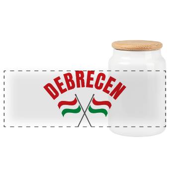 Debrecen Crossed Hungarian Flags  - Panoramic Cookie Jar with Wooden Lid - white - Front