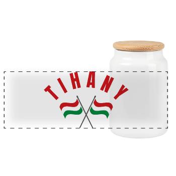 Tihany Crossed Hungarian Flags  - Panoramic Cookie Jar with Wooden Lid - white - Front