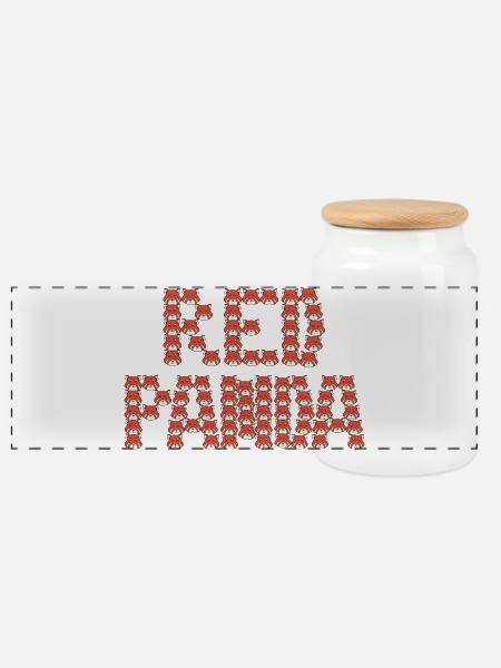 Cartoon-Rotpanda-Typografie - Panorama Keksdose mit Holzdeckel - Weiß