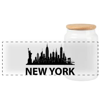 New York Skyline - Panoramic Cookie Jar with Wooden Lid - white - Front