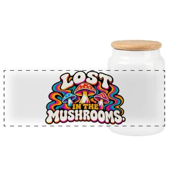 Lost in the Mushrooms - Panorama Keksdose mit Holzdeckel - Weiß - Vorne