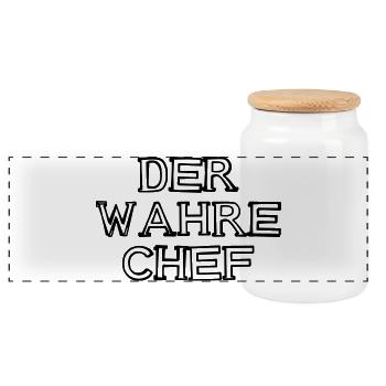 Der wahre Chef Schriftzug handgezeichnet - Panorama Keksdose mit Holzdeckel - Weiß - Vorne