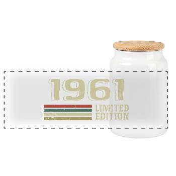 Born in 1961 Birthday 1961 Vintage 1961 - Panoramic Cookie Jar with Wooden Lid - white - Front