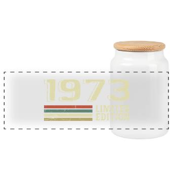 Born in 1973 Birthday 1973 Vintage 1973 - Panoramic Cookie Jar with Wooden Lid - white - Front