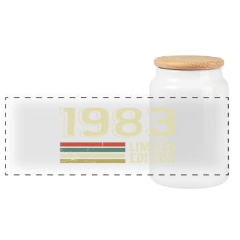 Born in 1983 Birthday 1983 Vintage 1983 - Panoramic Cookie Jar with Wooden Lid - white - Front