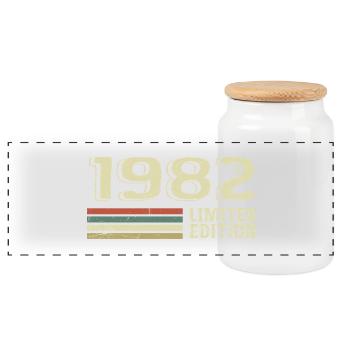 Born in 1982 Birthday 1982 Vintage 1982 - Panoramic Cookie Jar with Wooden Lid - white - Front