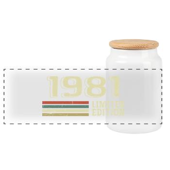 Born In 1981 Birthday 1981 Vintage 1981 - Panoramic Cookie Jar with Wooden Lid - white - Front